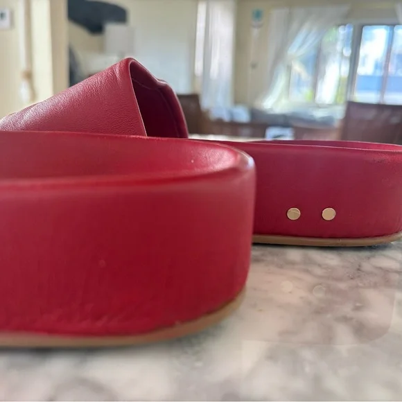 beek Red Leather Slide Sandals - Picture 3 of 6
